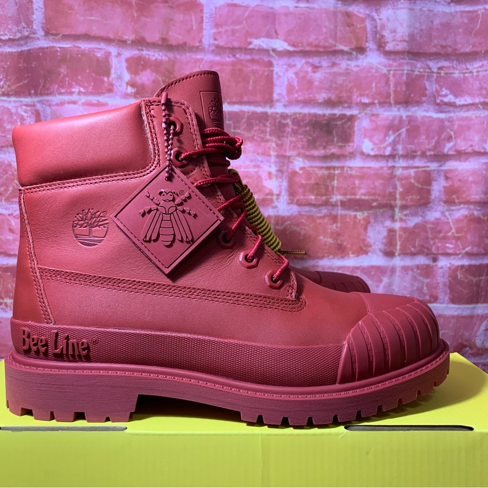 TIMBERLAND WOMEN'S BEE LINE 6" PREMIUM WATERPROOF RUBBERTOE BOOT RED SIZE 8